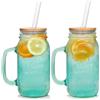 ANOTION Barattolo con manico, bicchieri colorati in vetro colorato con coperchi e cannucce, set di 2 barattoli per caffè freddo, bicchieri per frullati, bottiglie d'acqua