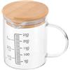 PATIKIL 250ml Misurino in Vetro, 3,3 Vetro Borosilicato Graduato Nero Bicchiere Dosatore Liquidi in Scale Stampata con Coperchio Legno Beccuccio a V per Cucina