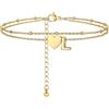 PROSTEEL A-Z Cavigliera a Doppio Strato Cavigliere Oro Cuore Iniziale Alfabeto Braccialetto Donna Resistente al Sudore e alla Corrosione 22+5 CM Cavigliere Ragazza