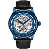 Stührling Stuhrling Original Orologio automatico da uomo scheletro in acciaio inox a carica automatica vestito orologio con cinturino in pelle premium collezione Legacy, Nero e blu.