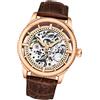 Stührling Stuhrling Original Orologio automatico da uomo con scheletro in acciaio inox a carica automatica con cinturino in pelle di alta qualità collezione Legacy, Oro rosato, Orologio automatico