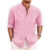 Yageshark Camicia da Uomo in Lino a Maniche Lunghe, Camicia Estiva Button Down con Colletto Alto, Camicia Casual a Vestibilità Normale, Camicia da Spiaggia in Lino, Nero , S