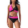 SHEKINI Costume da bagno da donna con scollo a V, con reggiseno push up, Stampa nera e leopardata, S