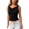 EMOTTOS Canottiere Donna con Collo Oscillante, Sexy Canotta Senza Maniche con Collo a V, Maglietta Increspata Slim Fit con Schiena Nuda Moda Estivo Clubwear, Nero, L