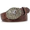SANSTHS Cinture da cowboy per uomo donna cintura con fibbia occidentale Cowboy Cowgirl cintura in pelle goffrata per jeans cintura regali di Natale, Fibbia Cavallo-nero, for Waist 33-37