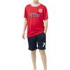 ALPHADVENTURE - Set Sportivo Bambino Calcio, Tuta da 2 Pezzi, Set Maglietta a Maniche Corte con Collo Speciale e Pantaloncini con Tasche Sportive - Taglie da 6 a 14 anni, Rosso / blu navy, 10 anni