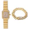 HALUKAKAH Donne Orologio Diamanti,Placcato Oro Reale 18k,Diamanti Pieni Stelle Scintillanti,Quadrante Rettangolare,Casuale e Elegante,Orologio Quarzo Cinturino Acciaio Inox,con Catena Cubana 18cm