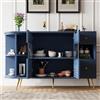 A ALFRESCOOL Credenza per sala da pranzo, soggiorno, armadietti con ante scorrevoli in vetro e luci a LED, credenza in legno, armadi indipendenti, mobili da cucina, blu