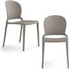 REDÒKASA Set 2 sedie in polipropilene JASMINE, impilabile, resistente ai raggi UV, design moderno, ideale per sala da pranzo, cucina, sala d'attesa, bar, ristoranti o giardino (Tortora, 2)