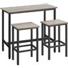 VASAGLE Tavolo Alto, Set di Tavolo e Sgabelli da Bar, Tavolo da Colazione con Set di 2 Sgabelli, Struttura in Acciaio Industriale, Greige Melange e Nero Inchiostro LBT218B02