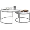 Ginhow Tavolino Laterale Divano Marmo Bianco, Set di 2 Tavolino Rotondo Piccolo, Tavolo Basso da Salotto in Metallo Robuste, Ø70 + Ø50 cm (Bianco+Argento)