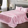 Vonty Lenzuola in raso per letto matrimoniale e setoso in morbido raso rosa, 1 lenzuolo con angoli profondi + 1 lenzuolo + 1 federa