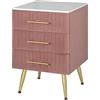 WOLTU Comodino Camera da Letto in Velluto con 3 Cassetti, Cassettiera in Legno, Organizzatore da Letto, Gambe Metallo, Bianco e Rosa, TS135rs