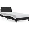 IKAYAA Letto Singolo 80x200 Struttura Letto Imbottita con testiera Telaio con Rete a Doghe in Legno e Similpelle-Nero e bianco-80 x 200 cm