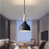 Mengjay Lampada a Sospensione Retrò LED, 15 cm, Lampada a Soffitto in Legno e Metallo, Moderna, Stile Scandinavo (Nero)