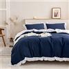 Loussiesd con volant lavata morbida e traspirante, in stile shabby chic, copripiumino e federe per cuscino, chiusura con cerniera e cravatte ad angolo, colore: blu navy