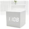 Livecity, moderno cubo di legno digitale LED termometro timer calendario scrivania sveglia (bianco)