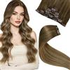 LaaVoo Extension Capelli Veri Clip, Balayage Marrone a Biondo Scuro, 40cm 80g, Capelli Naturali, Volume Istantaneo, per Feste e Cerimonie, 5pcs Colore 6-8-14