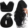 Ugeat Extension Capelli Veri Microring 35cm 50ciocche Jet Nero Extension Capelli Veri con Microring Neri Remy Lisci Corti Effetto Volume #1 Invisibili 50grammi