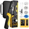 Proster Pinza Crimpatrice Rj45 CAT7 Professionale con Design Passante 20 Connettori Schermati Tester di Rete Ricaricabile e Custodia Kit Completo per Reti ad Alta Velocità