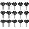 QUARKZMAN 15 Pezzi Pomelli a Stella M6 x 20mm Vite Filettata in Acciaio Inossidabile 304, 25mm Manopola Zigrinata Vite a Testa Zigrinata a 6 Stelle Plastica Impugnatura Manopola, Nero