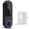 FameVibe Videocitofono wireless 1080p, rilevamento umano AI, visione notturna, audio a 2 vie, alimentazione a batteria, archiviazione cloud, WiFi 2.4G, sorveglianza interna esterna (nero)