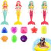 0XBIT Giocattolo Piscina Sirena, 12 Pezzi Giocattolo Piscina Bambino, Set di Giochi Piscina, Pietre Preziose Colorate e Giocattoli Sirena per Caccia al Tesoro Spiaggia e Formazione Immersione