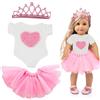 KOIROI Vestiti per Bambole, Abito per Bambolotti 30-40 cm, Corona, top con motivo a cuore, gonna rosa a sbuffo, accessori per bambole, vestiti bambola, regali per ragazze (Bambola Non Inclusa)