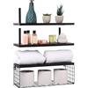 BELLE VOUS 3 Pezzi Mensole Sospese in Legno Nero - Lunghe 42 cm - Set di Mensole Legno Rustiche con Cestino - Mensole per Camera da Letto, Soggiorno, Cucina, Bagno e Ufficio