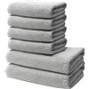Ôhm Set di 6 Teli da Bagno | 2 Telo Doccia 70x140 cm + 4 Asciugamani Piccoli 50x100 cm | Telo Bagno Spugna Morbido e Assorbente | 100% Cotone | 500g/m2 | Hotel e B&B | Oeko-TEX | Ôhm | Grigio chiaro
