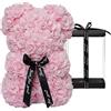 DuHouse Rose Bear Rose Teddy Bear Flower Gift Black Box per San Valentino Anniversario Festa della Mamma Natale, Compleanni Bridal Showers Completamente realizzato a mano 25,4 cm (Rosa chiaro)
