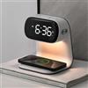 MeoYlaery Lampada da comodino con caricatore wireless da 15 W, controllo touch, luce sveglia con 3 livelli di luminosità, orologio digitale con luce diurna per camera da letto, ufficio e soggiorno.