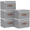 Yawinhe Scatole Portaoggetti con Coperchi Confezione da 5, Cestino Pieghevole con Manico, per Organizzare Vestiti, 45x30x30cm, Grigio, SNK018GY-L-5