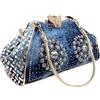 Alice Fan Borsa da donna in denim con diamanti Borsa a tracolla in jeans borsa a tracolla in cristallo pochette da sera, Blu