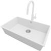 PRIMAGRAN Lavandino da Cucina Bianco 76x47cm, Lavello da Cucina a 1 vasca + Sifone Classico + Rubinetto 40x22cm, Lavabo da Cucina Incasso al mobile 80cm - London Slim
