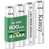KAMCY Batterie ricaricabili AAA/Micro, 1100 mAh - Pile ricaricabili AAA HR03 NiMH da 1,2V - 1500 Ricariche, ad alta capacità, pre-caricate, pro, Confezione da 4