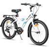 Hiland Rocket Mountain Bike per Bambini da 7 8 9 10 Anni con cambio Twist Grip Shift a 6 Velocità, Illuminazione secondo STVO, Portapacchi e Supporto in Alluminio Bianco
