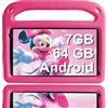GOODTEL Tablet Android per bambini da 7 pollici｜Sistema Android da 7 GB + 64 GB di memoria｜Bluetooth/Doppia fotocamera/Giochi educativi e per genitori｜EVA Custodia antigoccia (rosa)