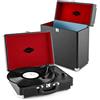 Auna Set Peggy Sue Giradischi a Valigetta Vintage + Record Collector Raccoglitore Vinili (Casse Audio Altoparlanti integrati, USB MP3, Porta Dischi da 30 Vinili) Nero