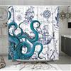DESIHOM Set di tende da doccia blu con stampa di polpo nautico, divertente oceano Kraken tende da doccia per bagno, spiaggia costiera pirata mappa, tessuto in poliestere, 183 x 183 cm