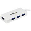StarTech.com Hub portatile mini USB 3.0 (5Gbps) SuperSpeed a 4 porte, Perno e concentratore book™ USB 3.0 con cavo integrato, Bianco (ST4300MINU3W)