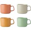 KitchenCraft Idilica Tazze impilabili in gres, set di quattro tazze da caffè impilabili, multicolore, capacità 4 ml, lavabili in lavastoviglie e in microonde