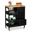 Relaxdays Carrello da Cucina con Ruote, Isola 3 Ripiani e Cassetti, Carrellino Portaoggetti HLP: 85x68,5x38,5 cm, Nero