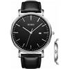 BUREI Orologio da uomo moderno minimalista Orologio da uomo elegante con quadrante grande classico con cinturino in pelle