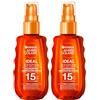 Garnier Ambre Solaire Ideal Bronze Olio Protettivo Abbronzatura Intensa Tripla Azione SPF 15 Protezione Media - 2 Flaconi da 150ml