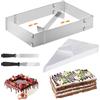 LiuHancsqd Stampo Rettangolare Torta, Stampi Coppa Pasta di Acciaio Inox, Set di Anelli per Torta Rettangolare Regolabile, Coppapasta Tortiera da Forno per Torte Dessert Mousse DIY, con 20 Sac à Poche