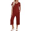 Ekouaer Pigiama Corto da Donna a Maniche Corte Pigiama Set Indumenti da Notte Pigiama in Due Pezzi Pantaloni e Camicia Scollo a V Cintura Elastica Tasche Indumenti da Notte Vino Rosso M