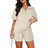 Aottori Completa Sportiva Donna Due Pezzi Tuta da Ginnastica Elegante Tuta Casa Cotone T-Shirt con Zip e Pantaloncini Della Tuta Sportwear per Jogging Training Yoga Cachi XXL