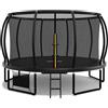 Flamaker Trampolino da giardino per bambini, diametro 366/427 cm, con rete, ancoraggio a terra, struttura stabile, resistente alle intemperie e antiruggine, trampolino da esterno per bambini e adulti