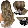 LaaVoo Extension Capelli Veri Cheratina 50g 50 ciocche - Capelli Umani Remy Lisci Balayage Marrone Scuro a Marrone Chiaro e Biondo - Extension Professionale Naturale 35 cm #3/8/24